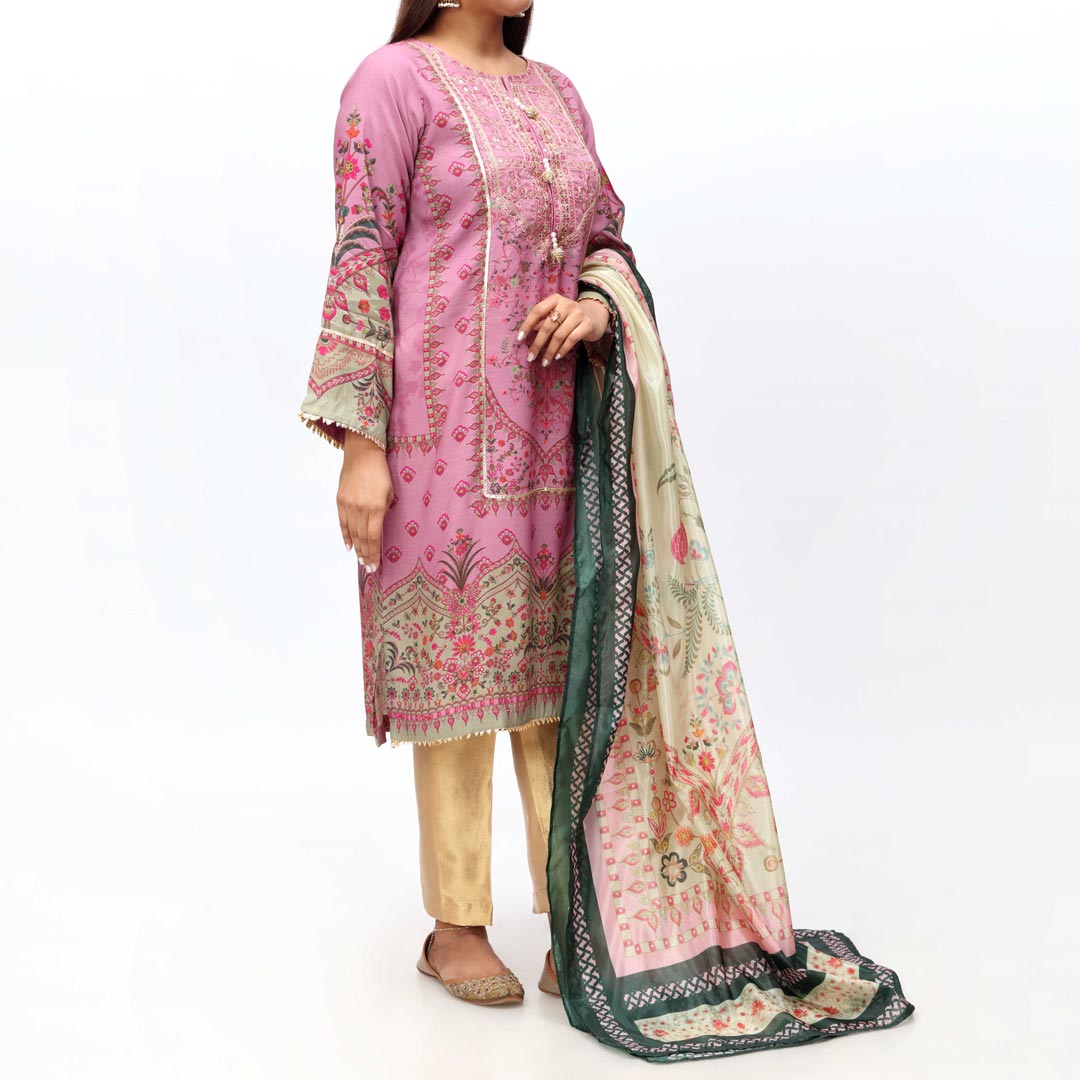 2PC- Embroidered Raw Silk Suit PW3062