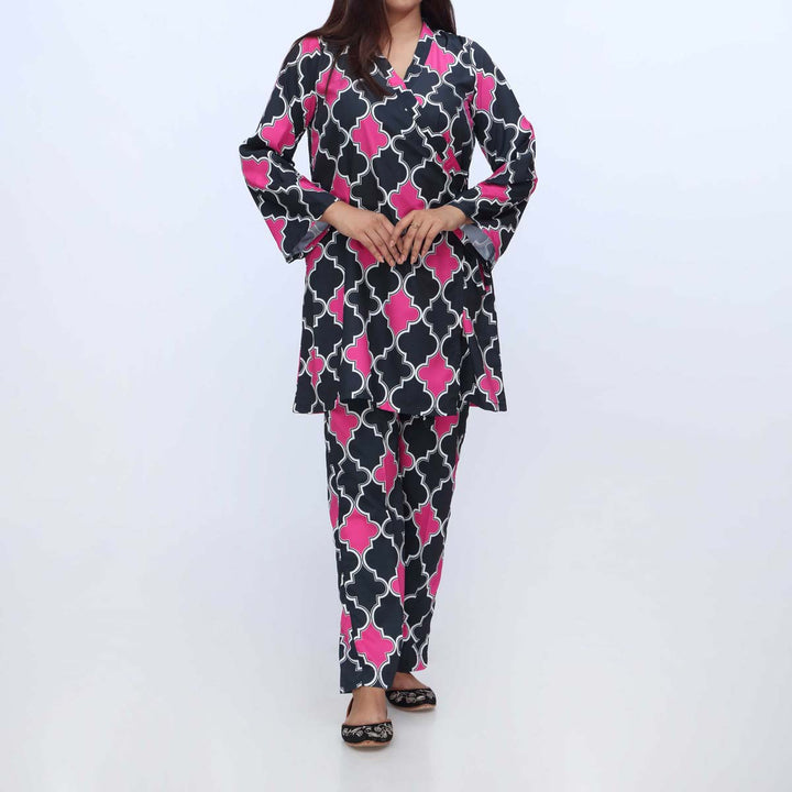 2PC-Printed Grip Silk Shirt & Trouser PW3090