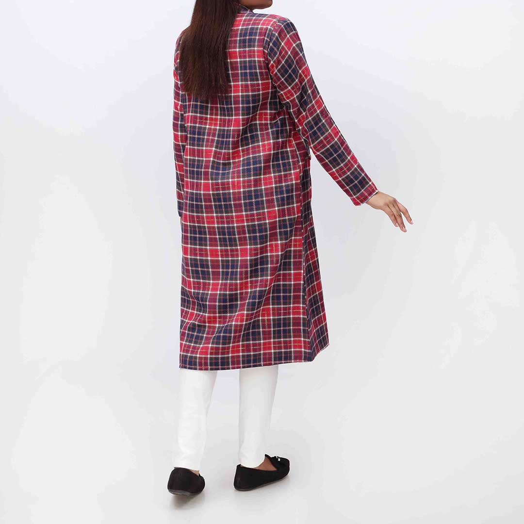 1PC- Flannel Checkered Long Coat PW3167