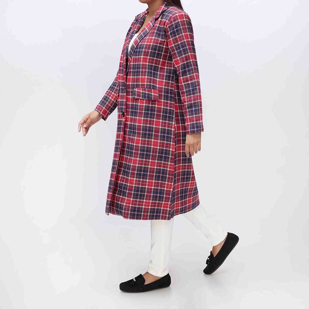 1PC- Flannel Checkered Long Coat PW3167