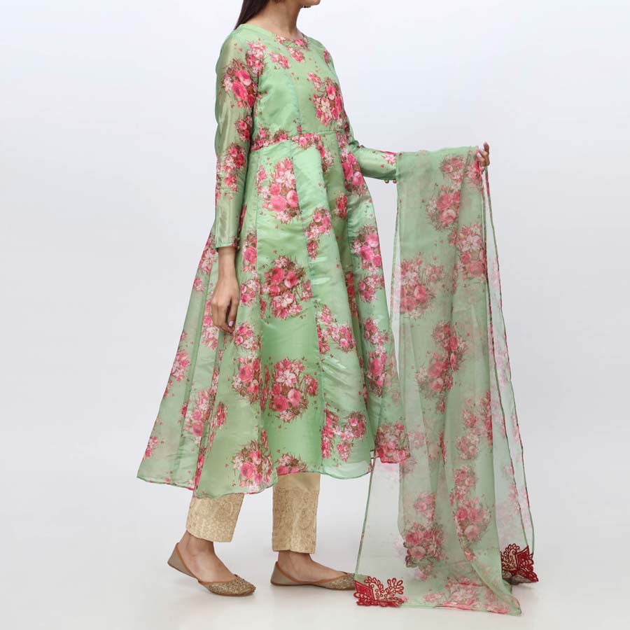 2PC- Digital Printed Tassar Shirt & EMB Organza Dupatta PW3202