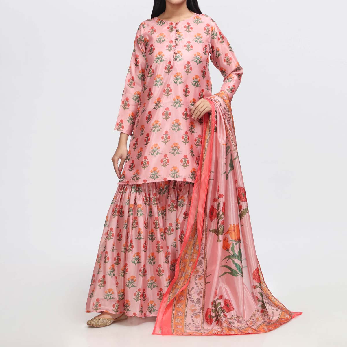 3PC- Printed Tasser Silk Suit PW3205