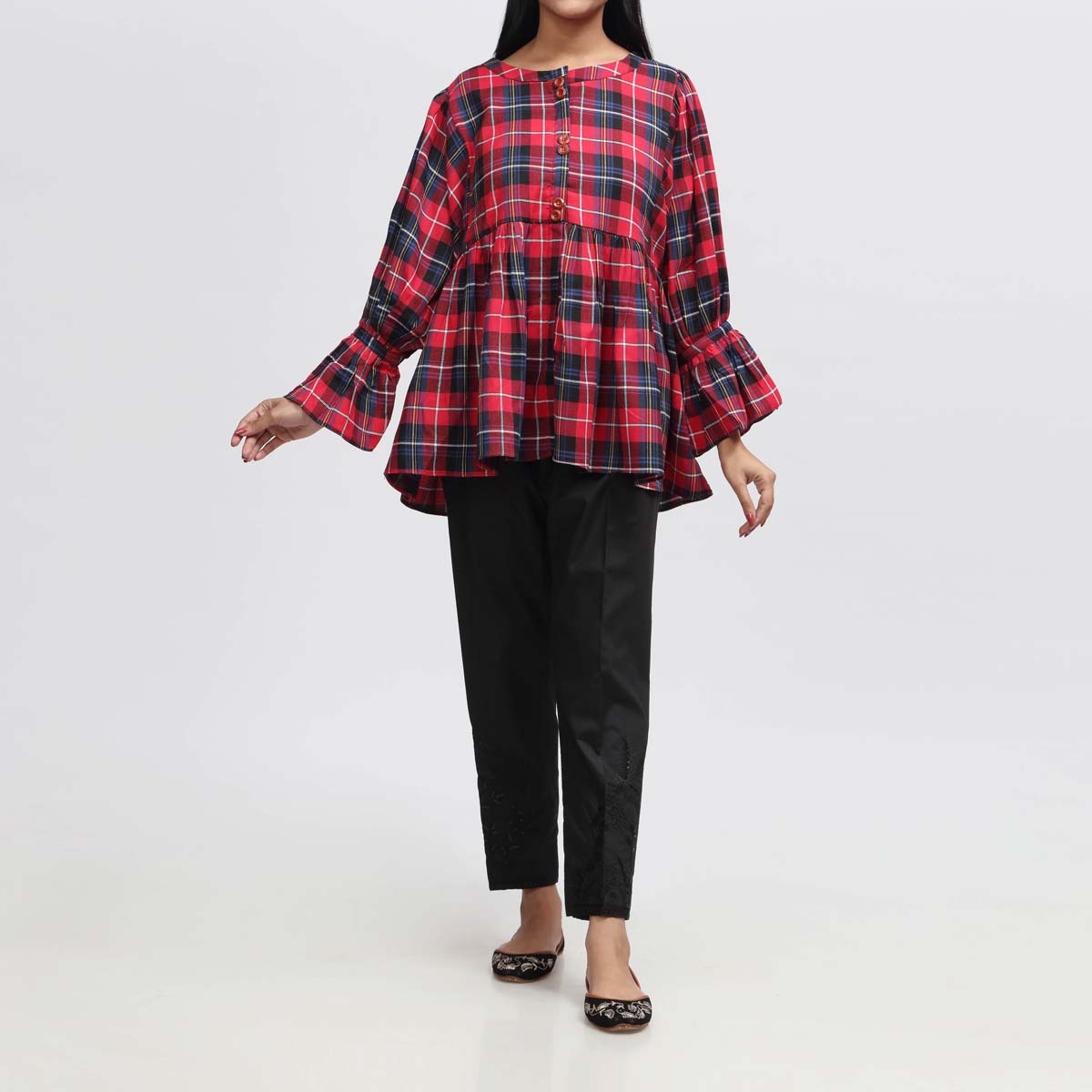 1PC- Flannel Checkered Top PW3216