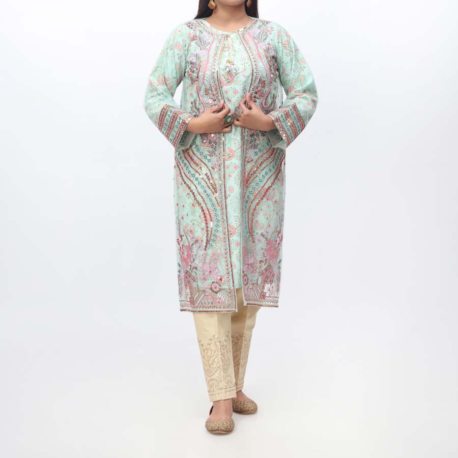 2PC- Embroidered Gown & Printed Shirt PW3243