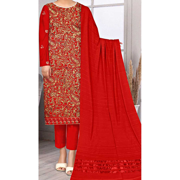 3PC- Unstitched Embroidered Dhanak Suit PW3357