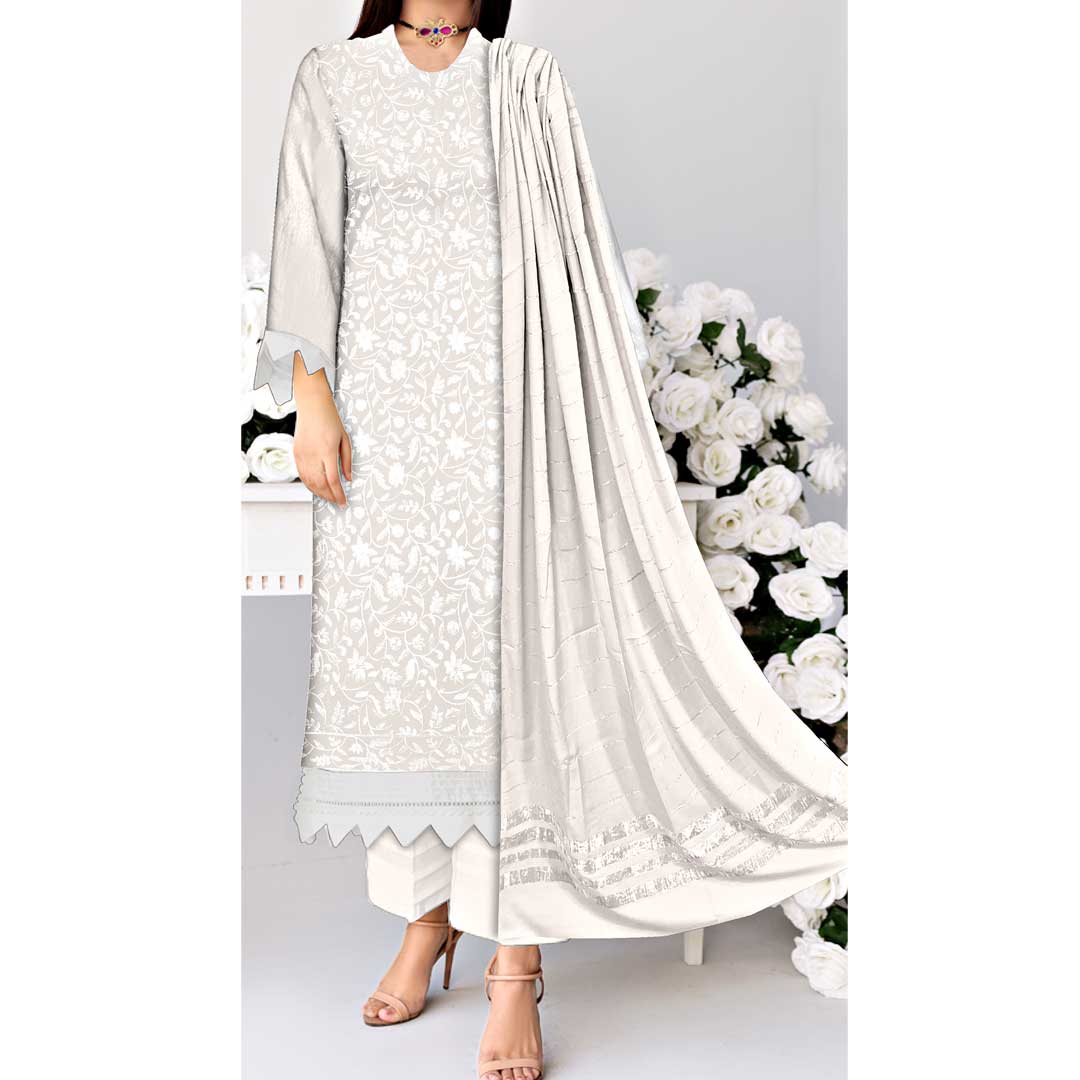 3PC- Unstitched Embroidered Dhanak Suit PW3360