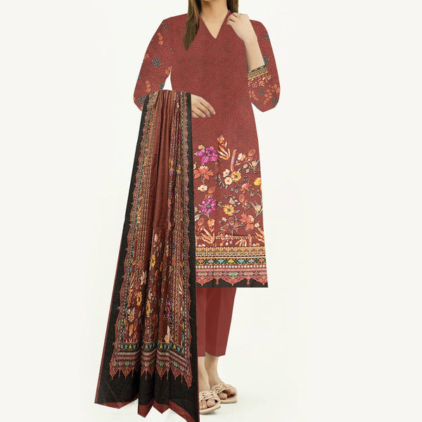 3PC- Unstitched Digital Printed Dhanak Suit PW3363