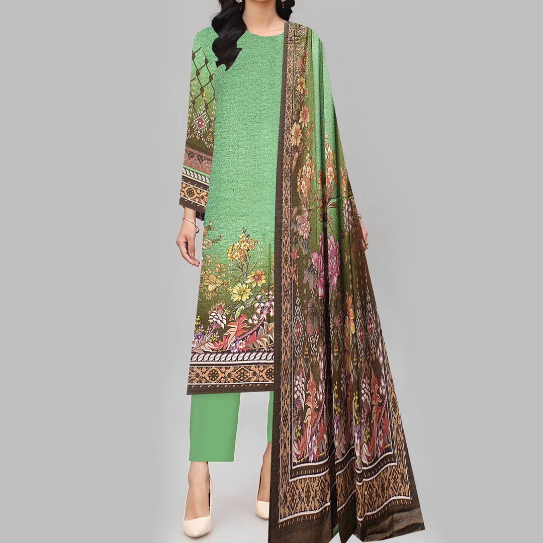 3PC- Unstitched Digital Printed Dhanak Suit PW3367