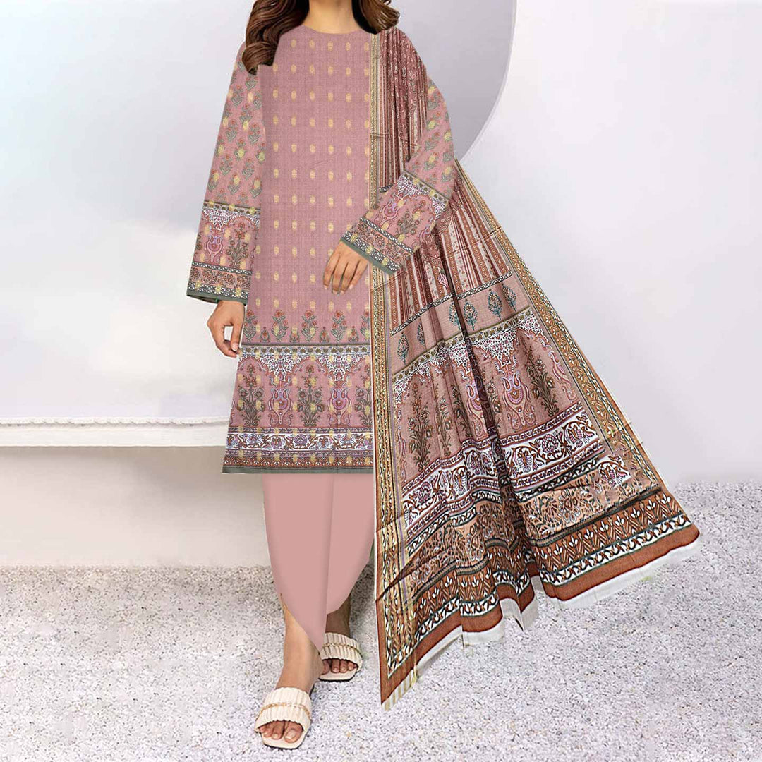 3PC- Unstitched Digital Printed Linen Suit PW3373