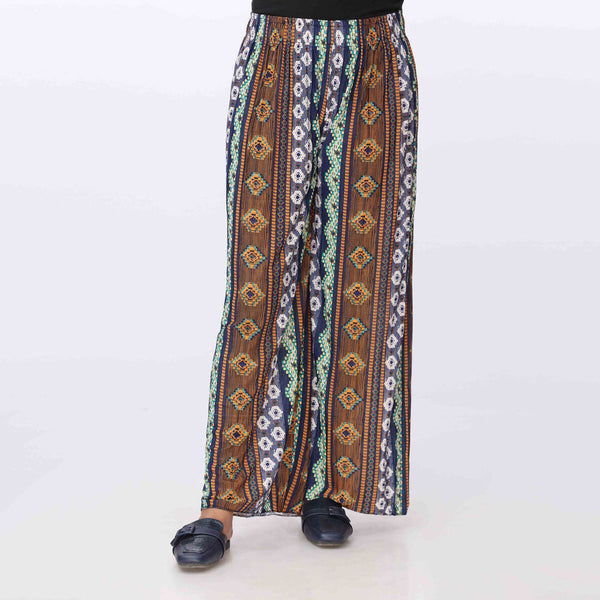 Blue Printed Jersey Straight Trouser PW3574