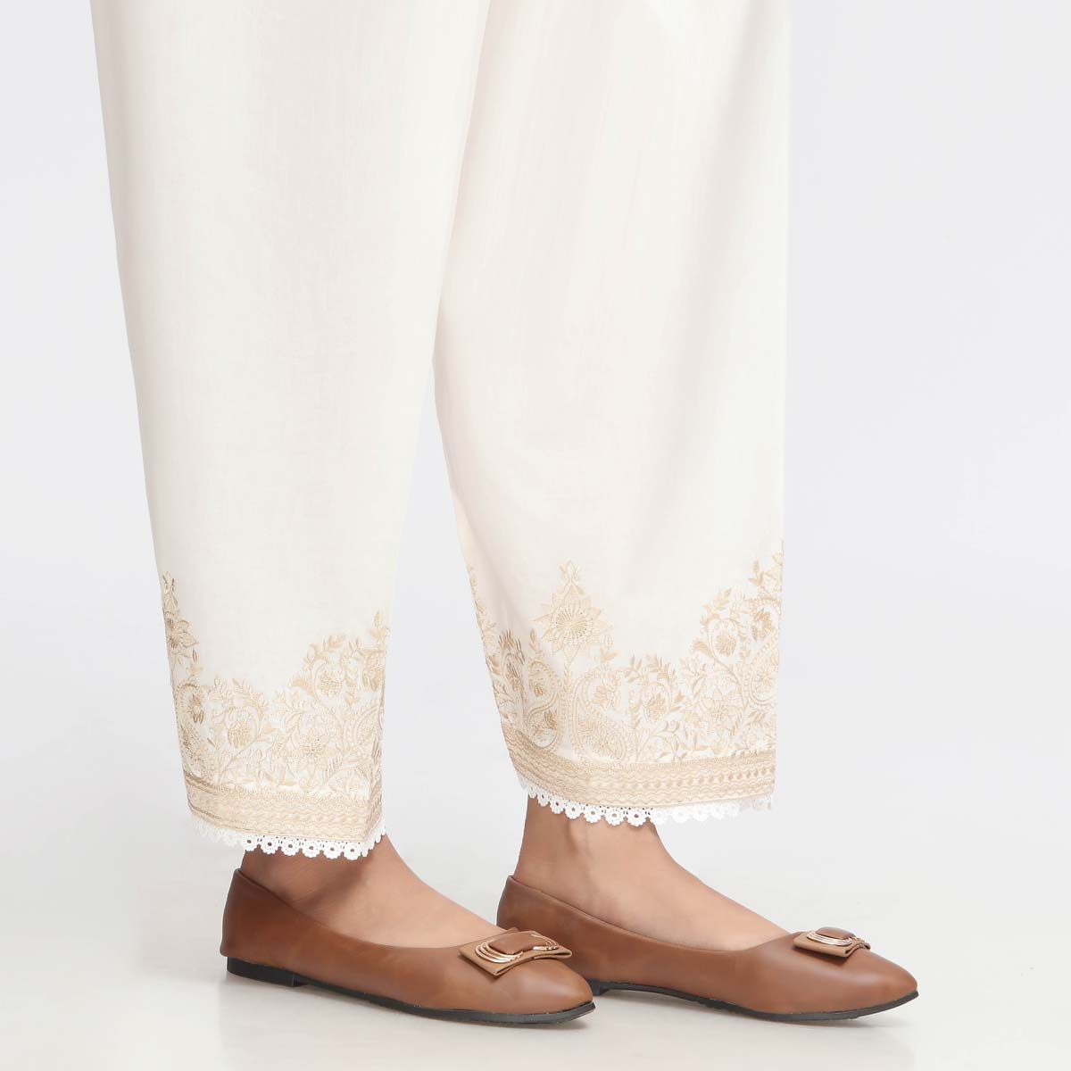 White Embroidered Cambric Shalwar PW3586