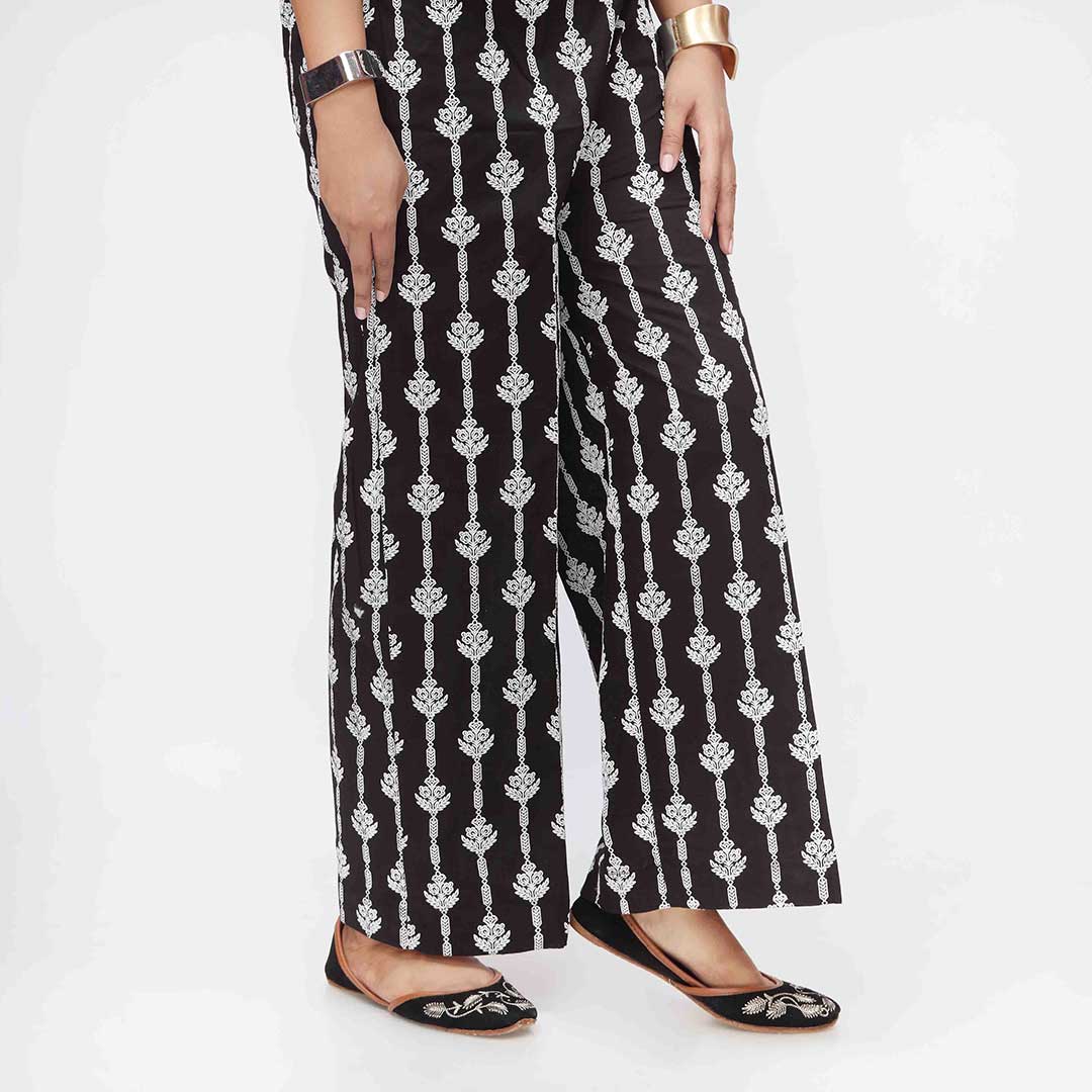 Black Puff Printed Cambric Straight Trouser PW3592