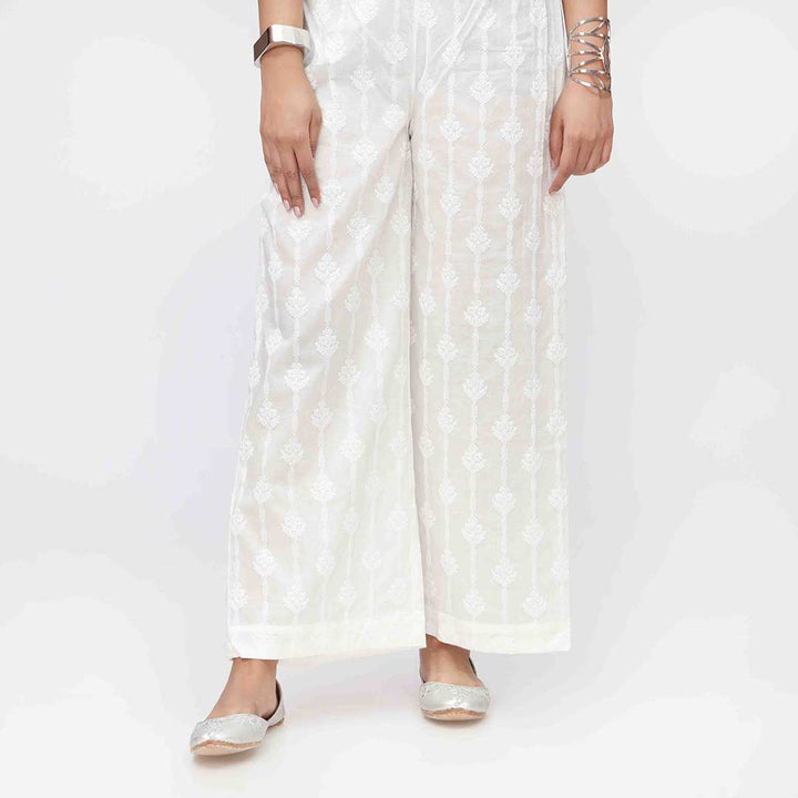 White Puff Printed Cambric Straight Trouser PW3592