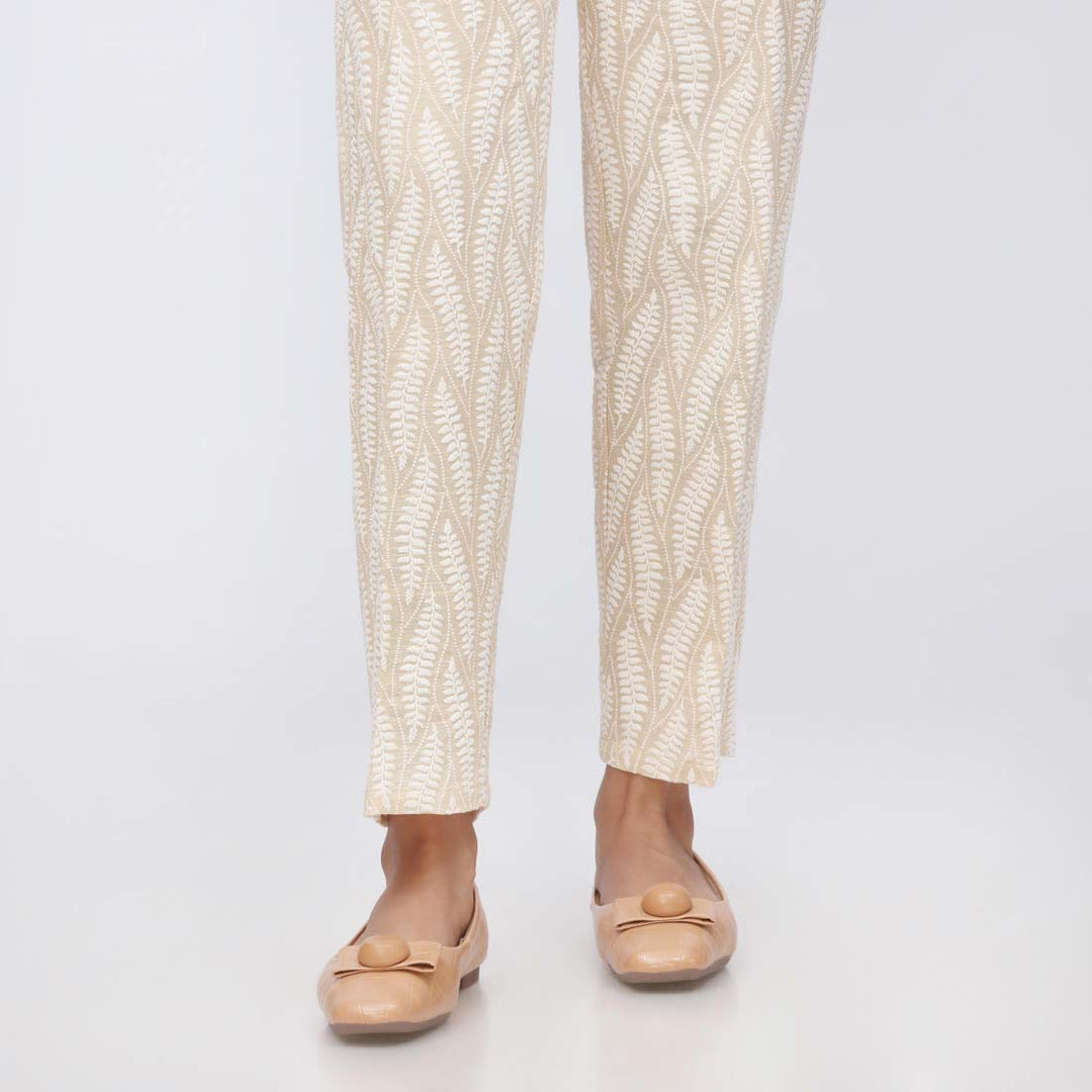 Beige Puff Printed Khaddar Slim Fit Trouser PW3601