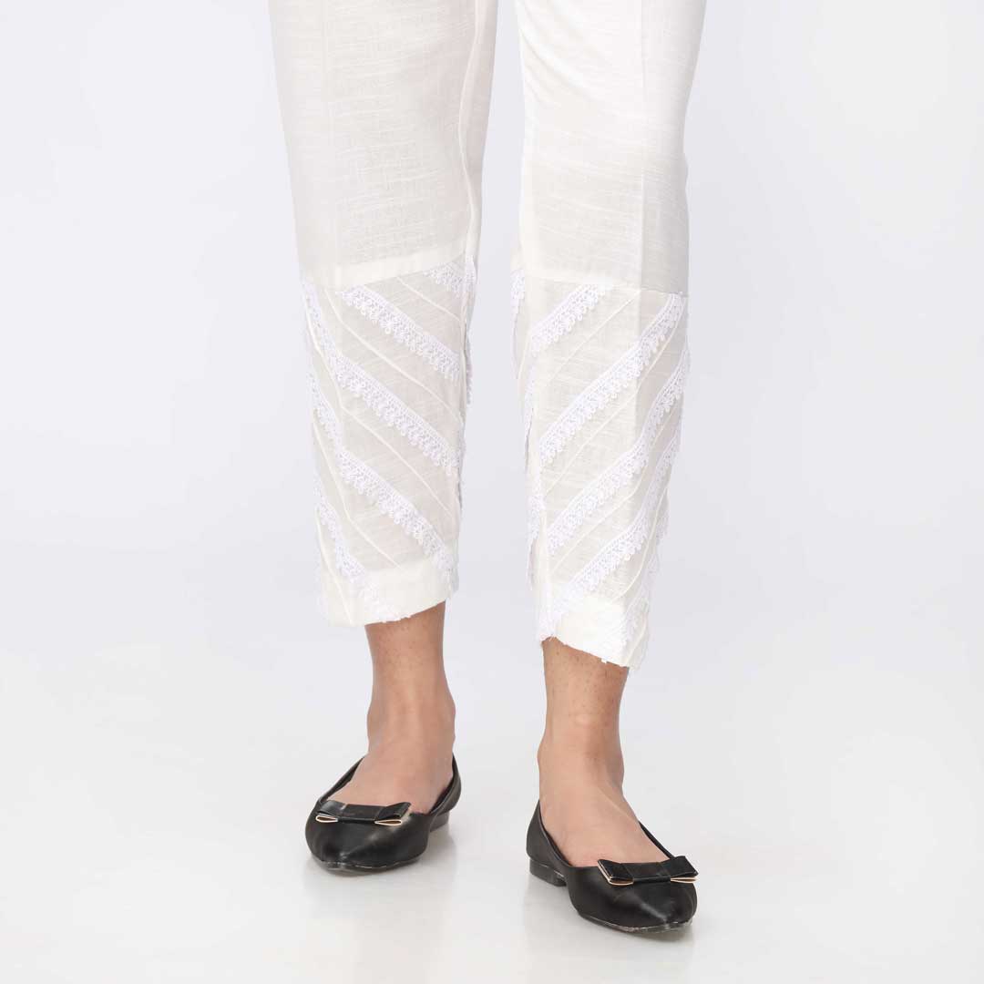 White Laced Khaddar Straight Fit Trouser PW3602