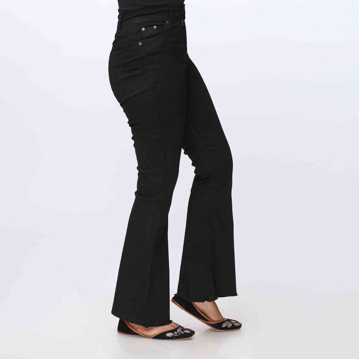 Black Bell Bottom Denim Pants PW3606