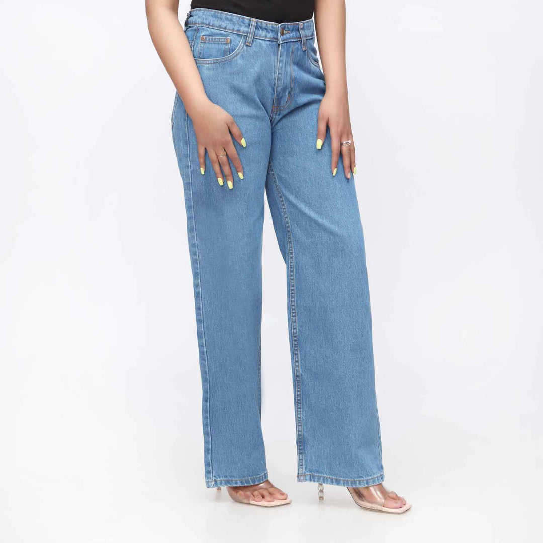 Sky Blue Flapper Fit Denim Pant PW3616