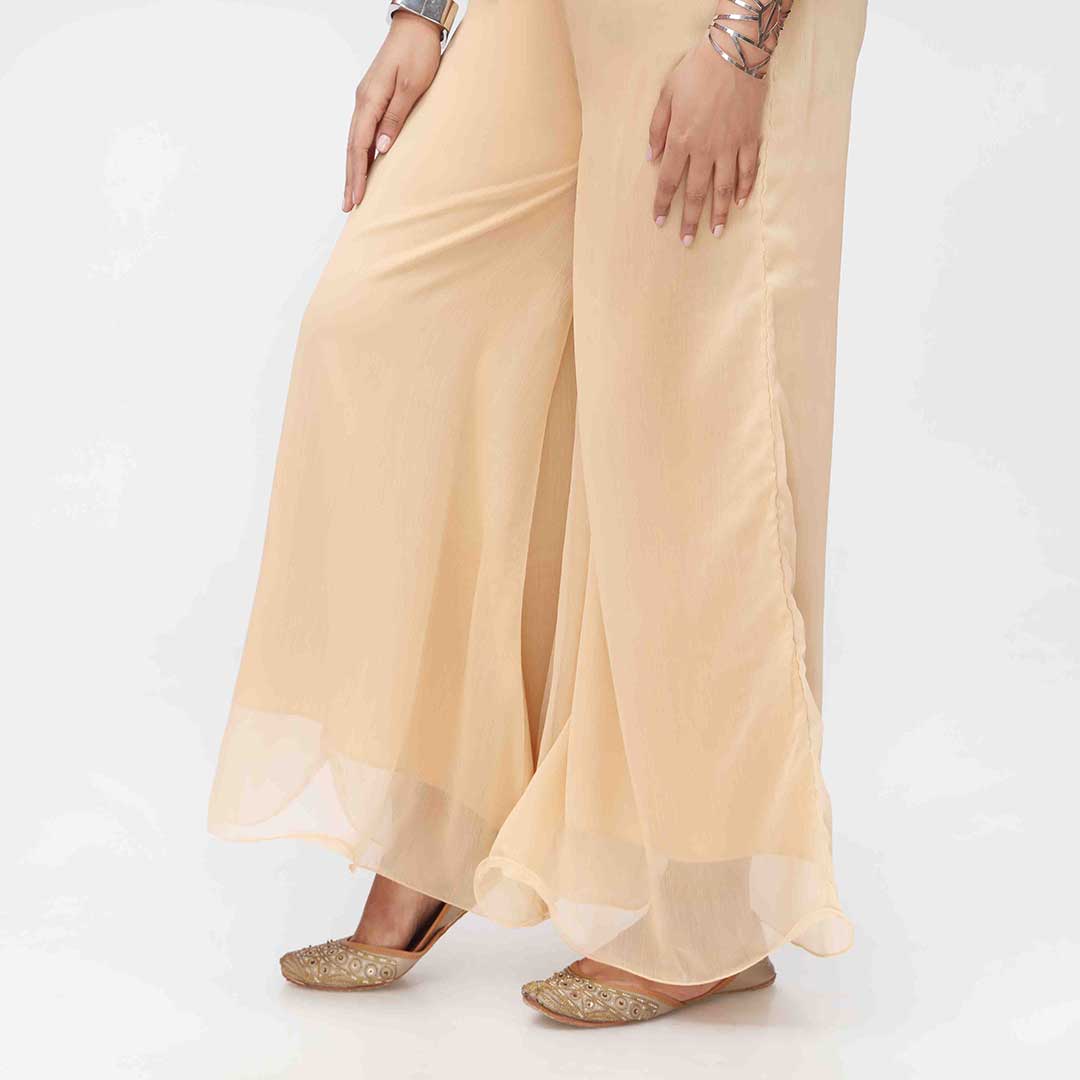 Beige Dyed Chiffon Plazo PW3621