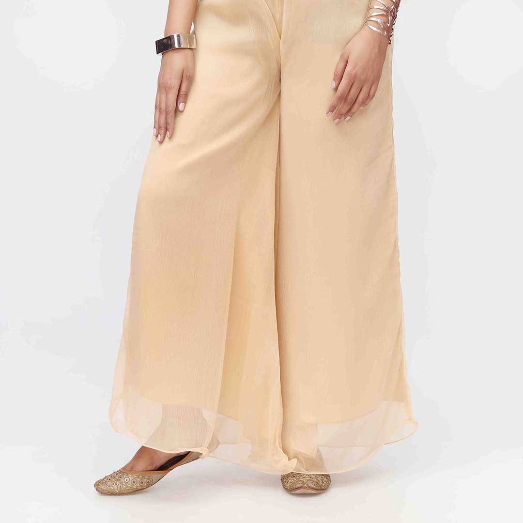 Beige Dyed Chiffon Plazo PW3621