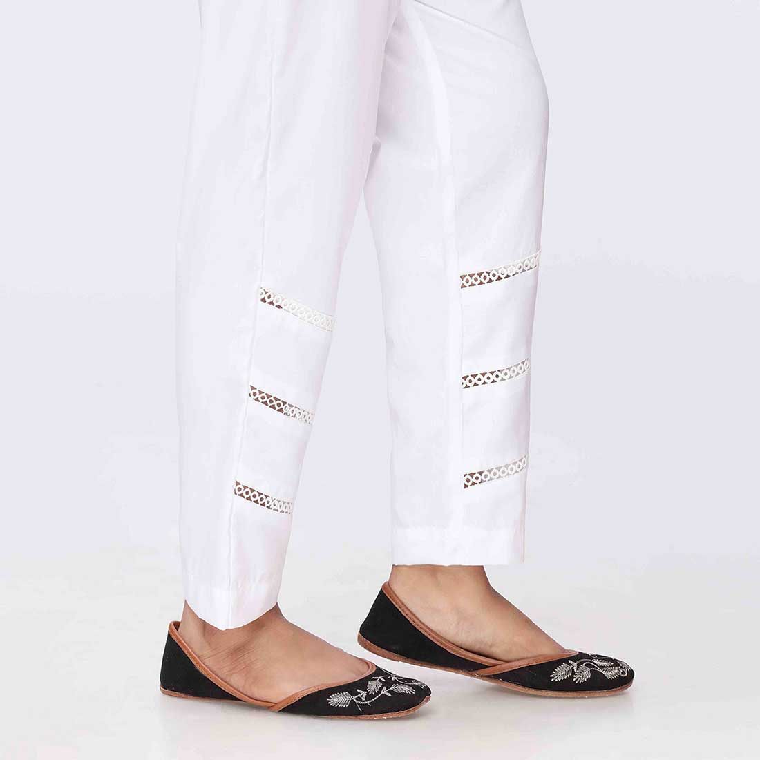 White Cambric Laced Slimfit Trouser PW3641