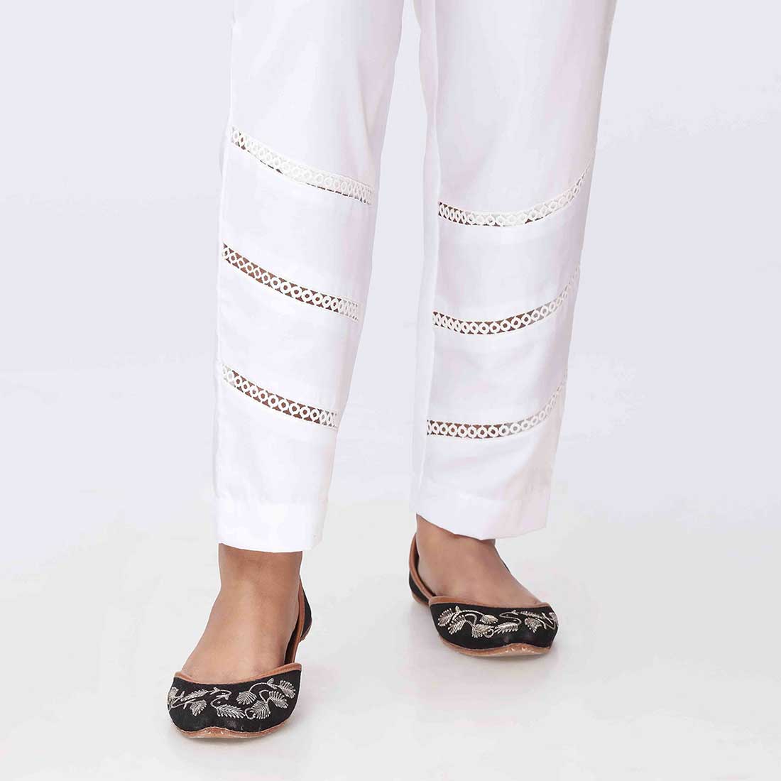 White Cambric Laced Slimfit Trouser PW3641