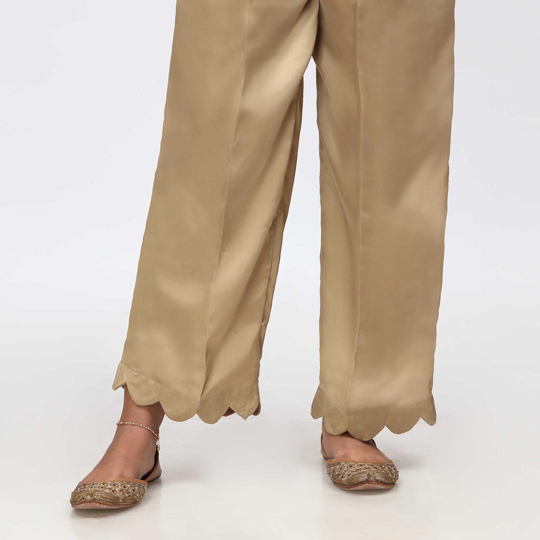 Beige Scallops Cambric Straight Trouser PW3645