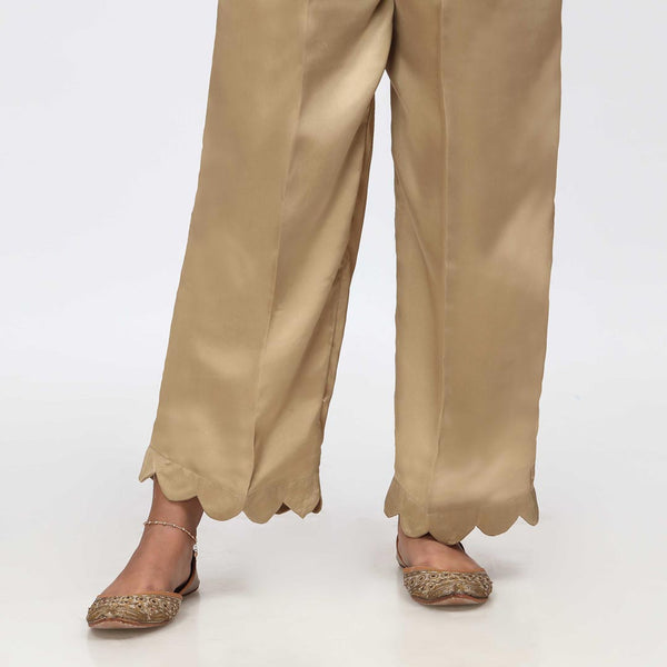 Beige Scallops Grip Silk Straight Trouser PW3645