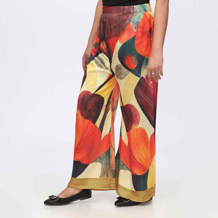 Red Digital Printed Shamoz Silk Trouser PW3648