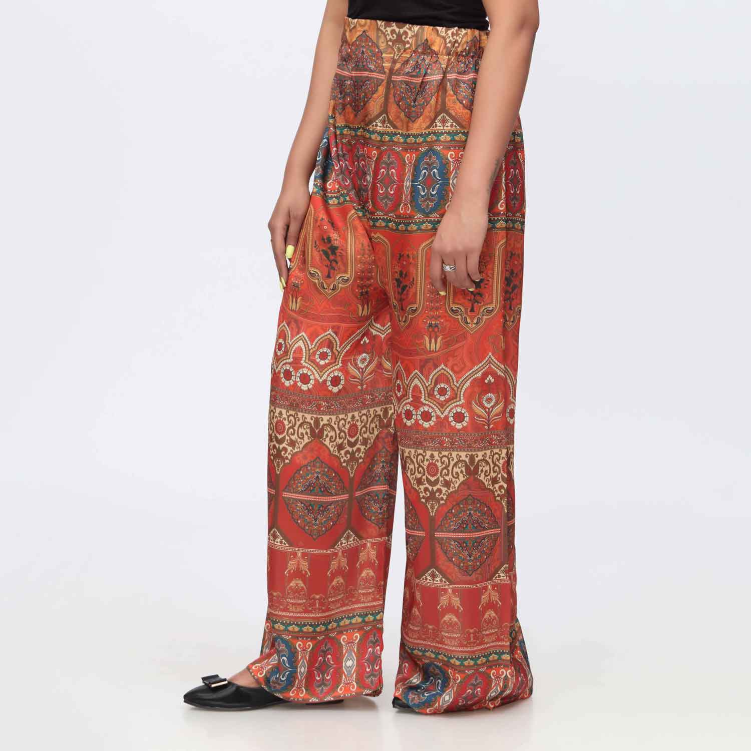 Orange Digital Printed Shamoz Silk Trouser PW3650