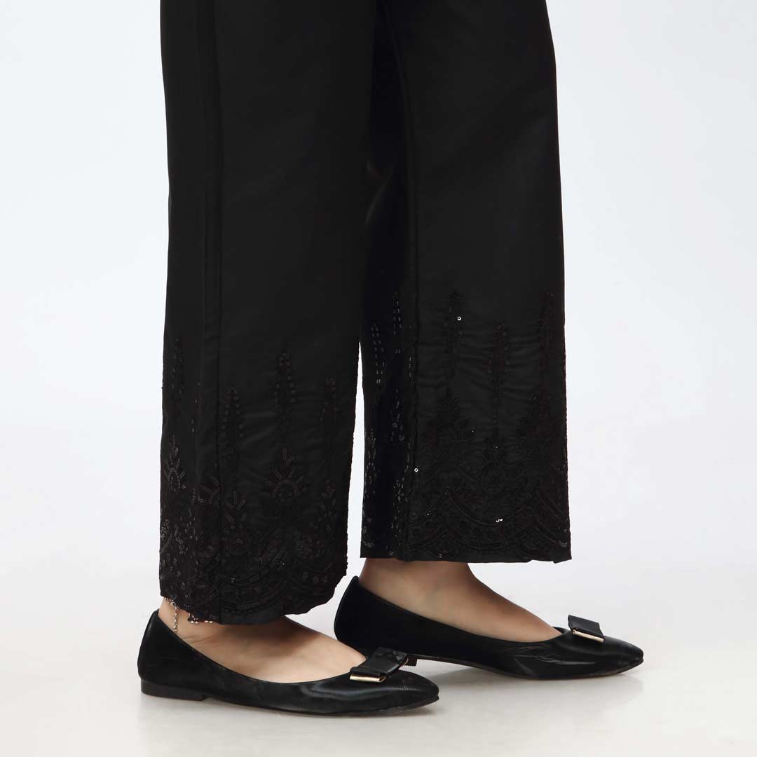 Black Embroidered Bell Bottom Cambric Trouser PW3658