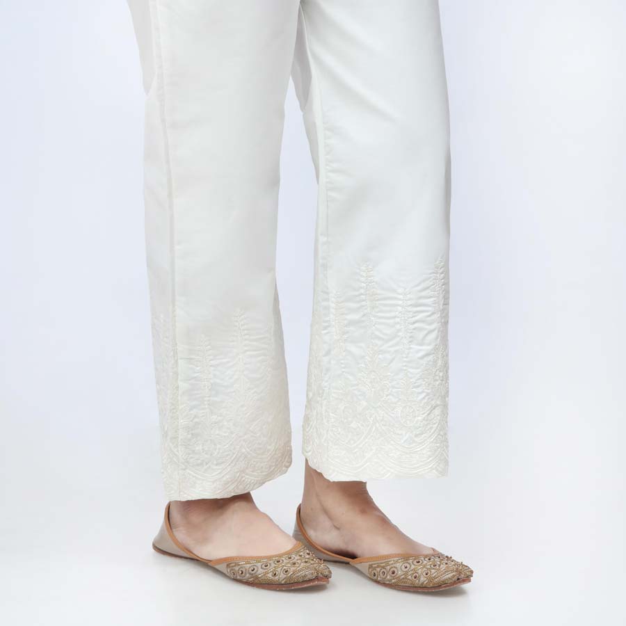 Cream Embroidered Cambric Trouser PW3660