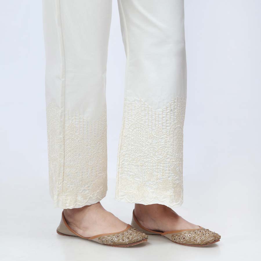 Cream Embroidered Cambric Trouser PW3661