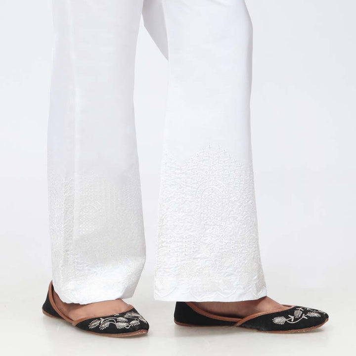 White Embroidered Cambric Trouser PW3661