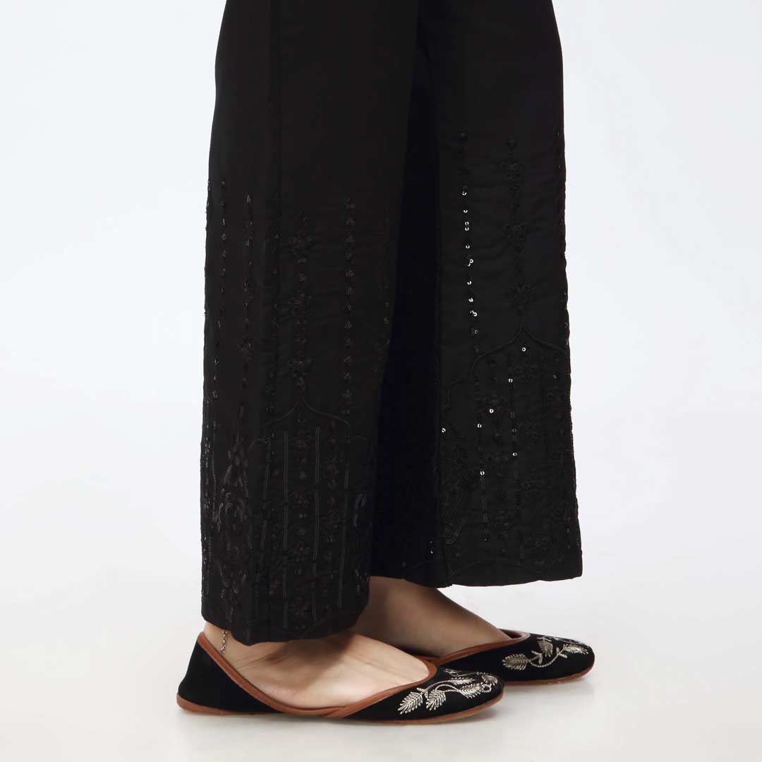 Black Embroidered Bell Bottom Cambric Trouser PW3662