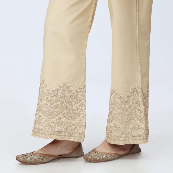 Beige Embroidered Cambric Trouser PW3664