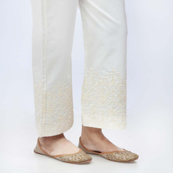 Cream Embroidered Cambric Trouser PW3665