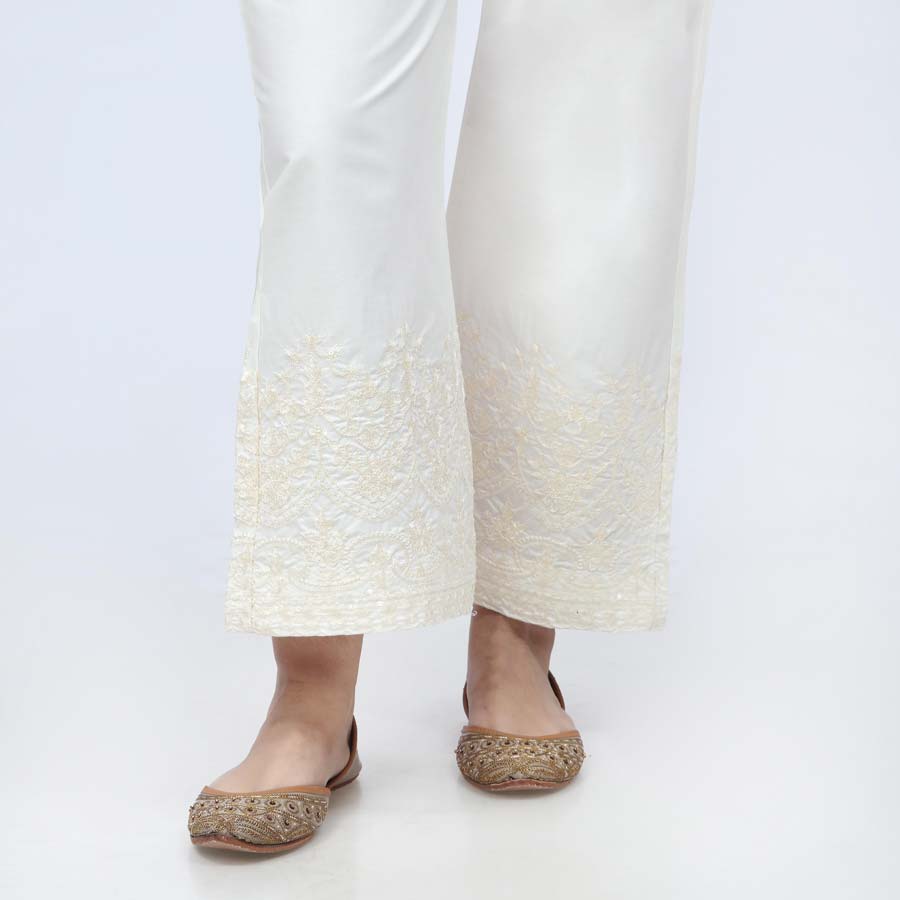 Cream Embroidered Cambric Trouser PW3665