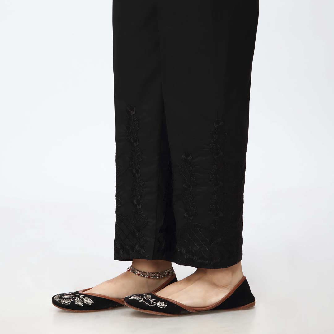 Black Embroidered Cambric Slim Fit Trouser PW3666