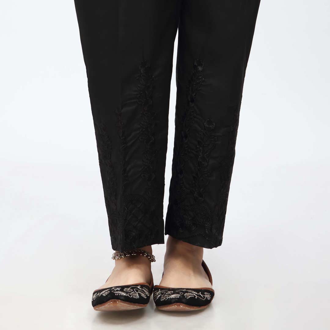 Black Embroidered Cambric Slim Fit Trouser PW3666