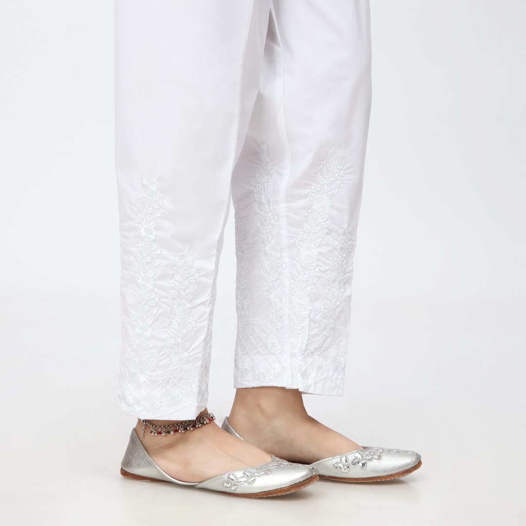 White Embroidered Cambric Slim Fit Trouser PW3666