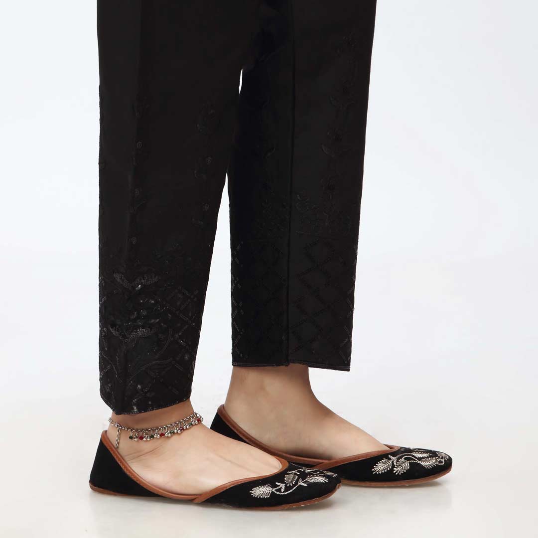 Black Embroidered Cambric Slim Fit Trouser PW3667