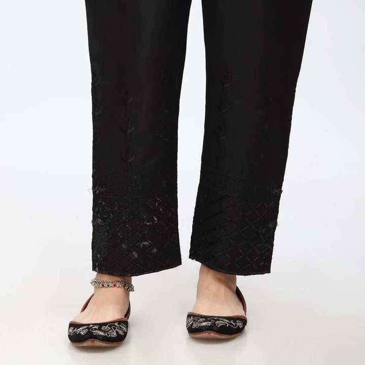 Black Embroidered Cambric Slim Fit Trouser PW3667