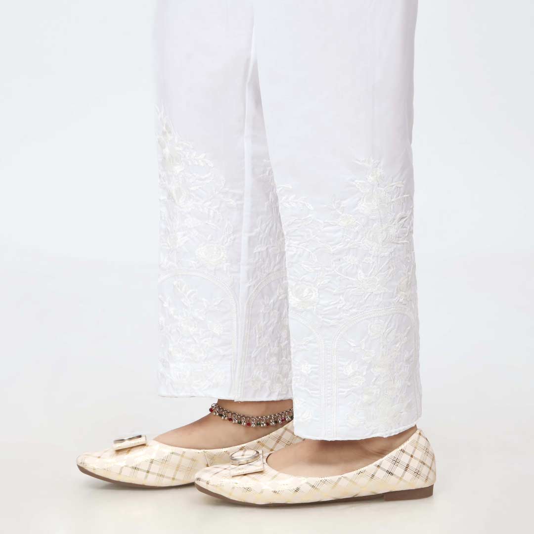 White Embroidered Cambric Slim Fit Trouser PW3668