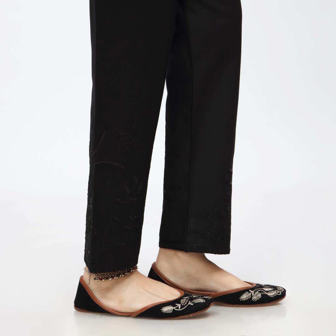 Black Embroidered Cambric Slim Fit Trouser PW3669