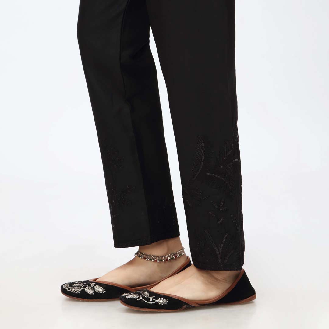 Black Embroidered Cambric Slim Fit Trouser PW3669