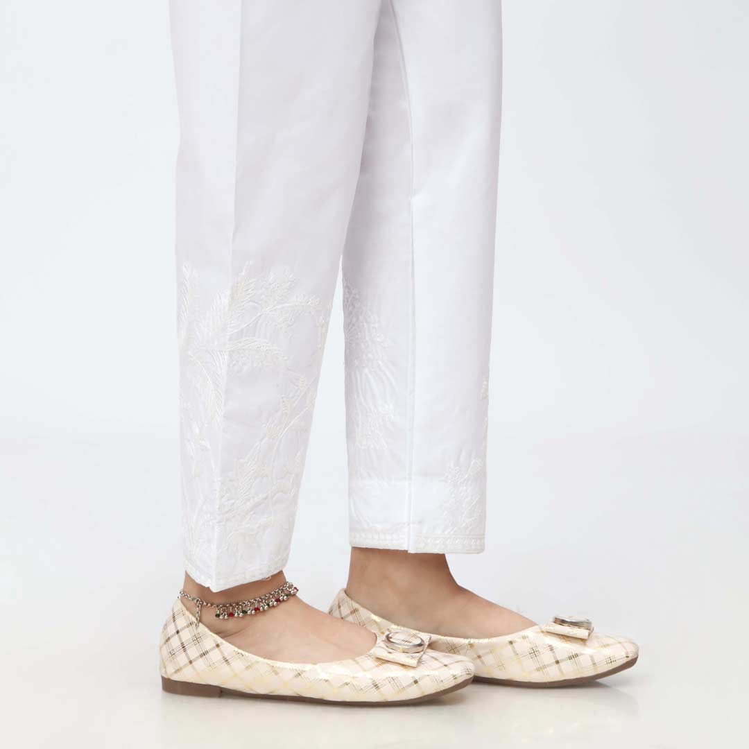 White Embroidered Cambric Slim Fit Trouser PW3669