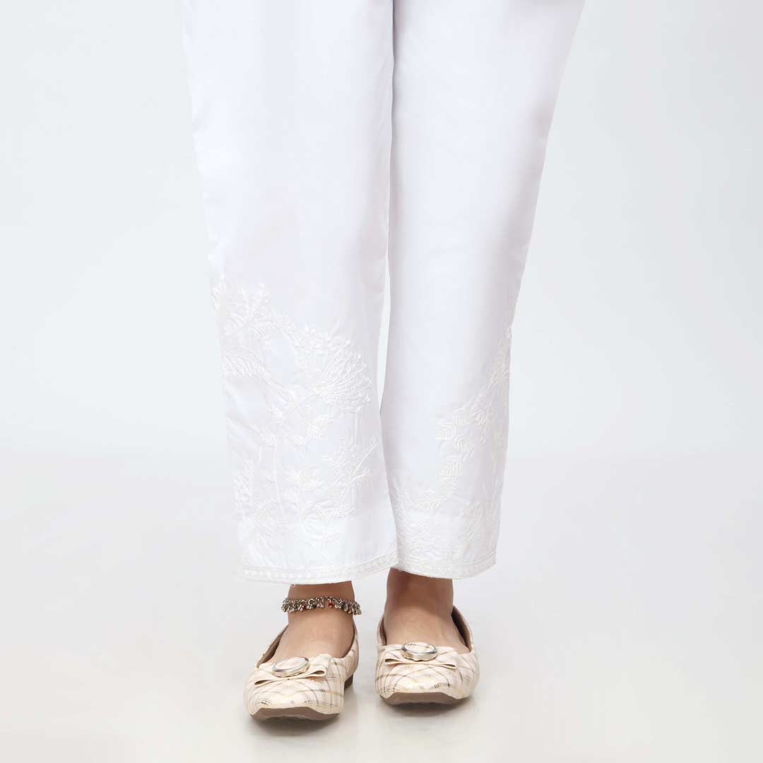 White Embroidered Cambric Slim Fit Trouser PW3669
