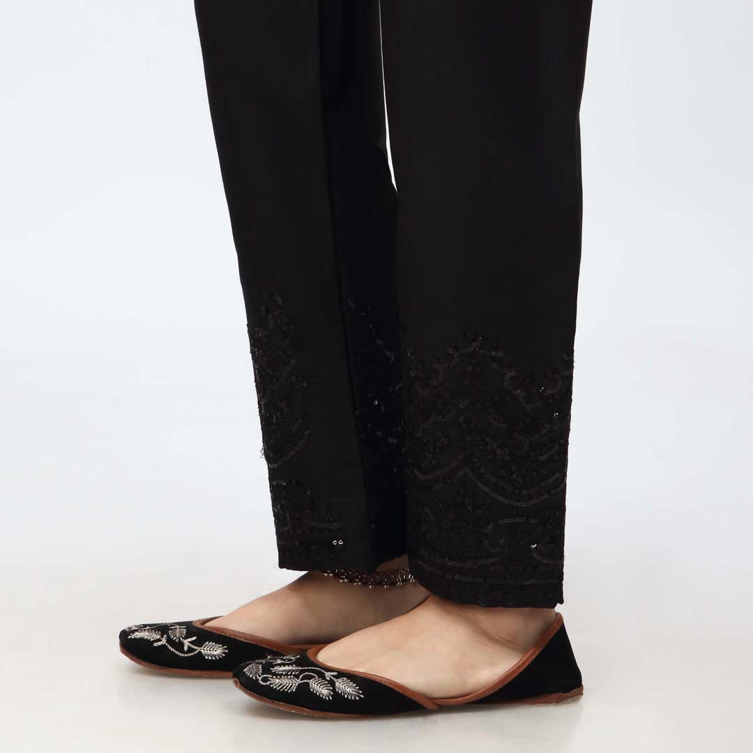 Black Embroidered Cambric Slim Fit Trouser PW3670