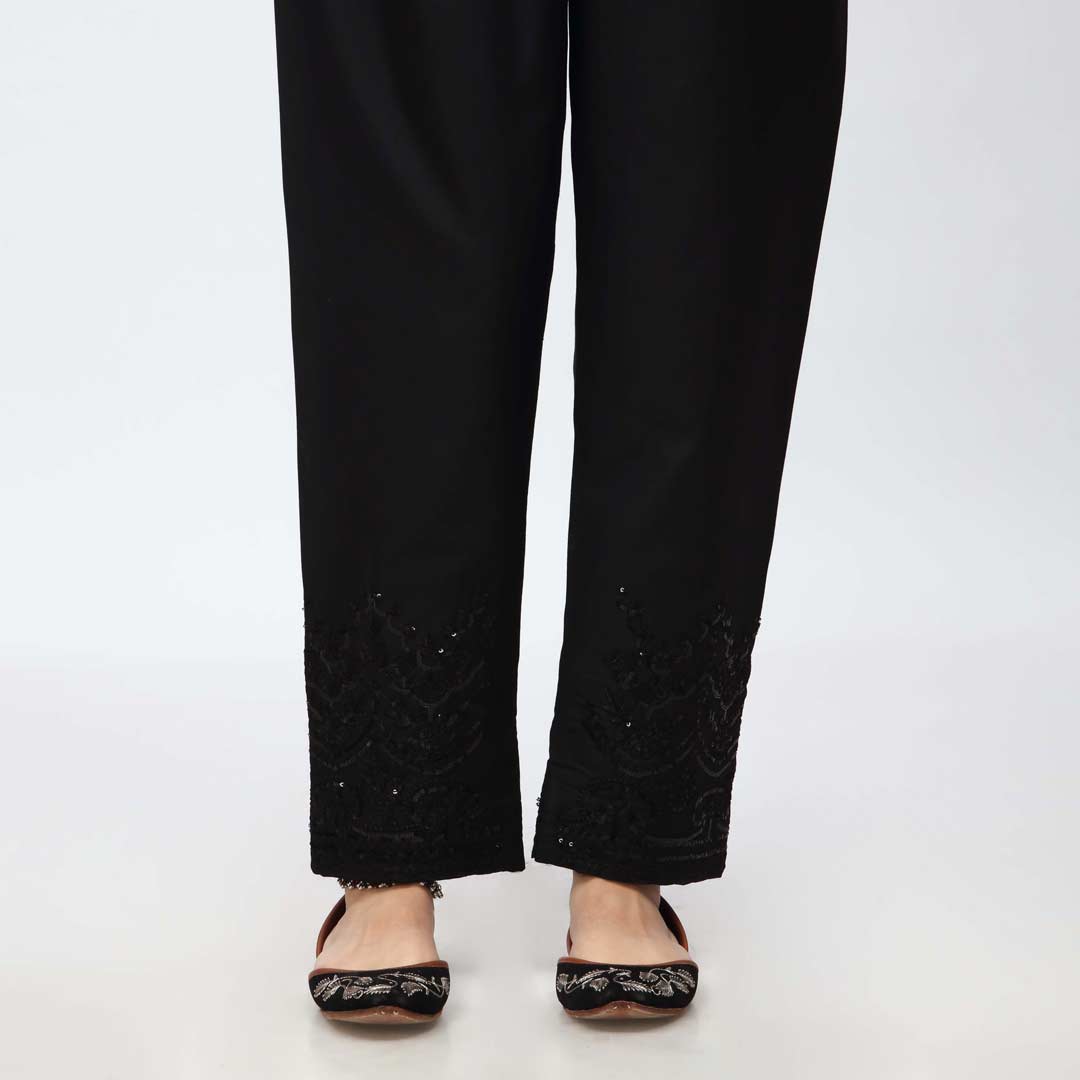 Black Embroidered Cambric Slim Fit Trouser PW3670