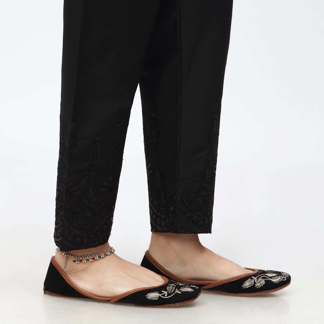 Black Embroidered Cambric Slim Fit Trouser PW3671